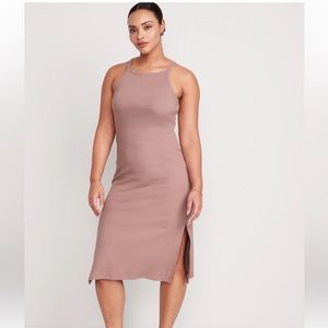 BLACK Fitted Sleeveless Rib-Knit Midi Dress for Women